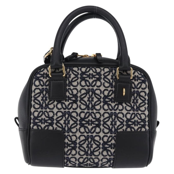 LOEWE Anagram Amazona 16 Hand Bag Canvas 2way Black Gold Tone Auth 199041SAM