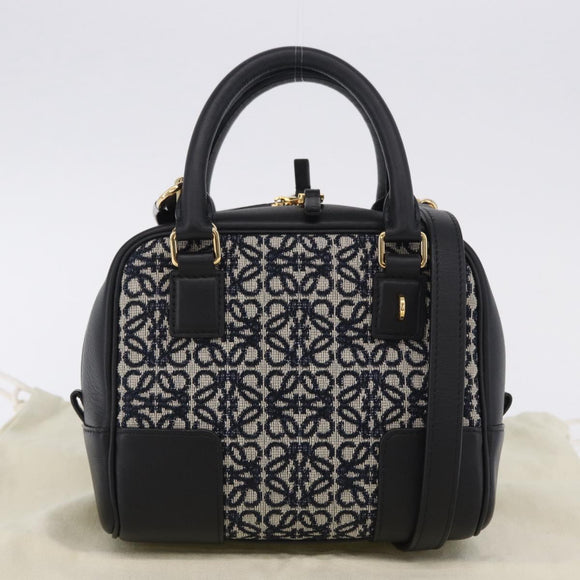 LOEWE Anagram Amazona 16 Hand Bag Canvas 2way Black Gold Tone Auth 199041SAM
