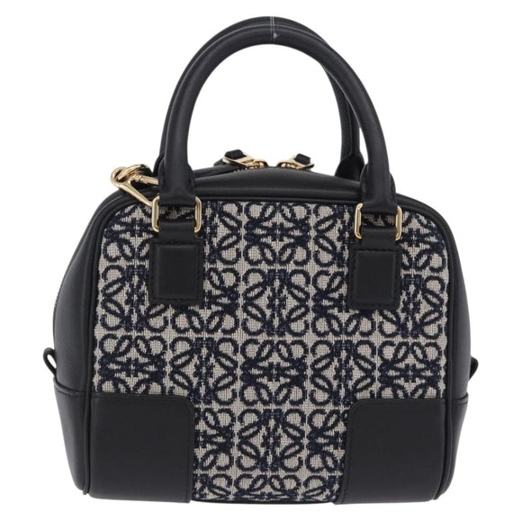 LOEWE Anagram Amazona 16 Hand Bag Canvas 2way Black Gold Tone Auth 199041SAM