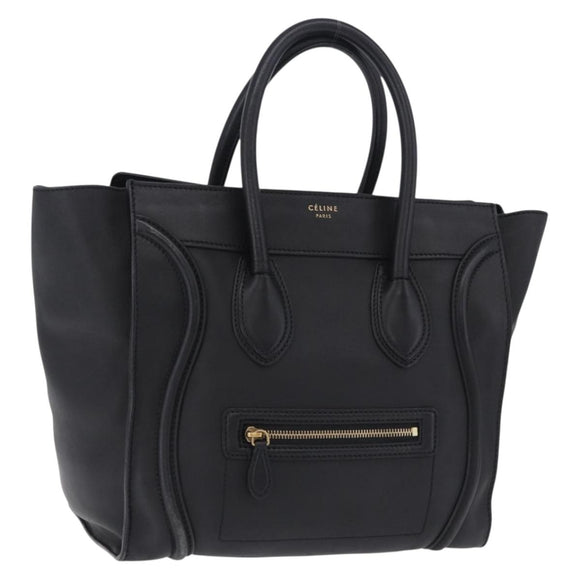 CELINE Luggage Mini Shopper Hand Bag Leather Black Gold Auth 199051A