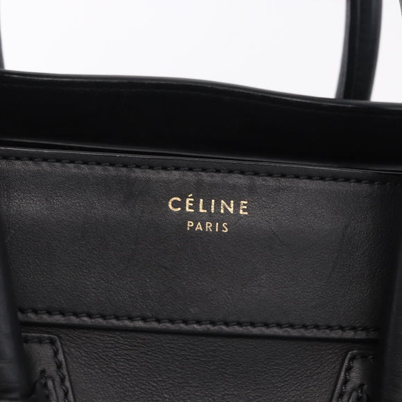 CELINE Luggage Mini Shopper Hand Bag Leather Black Gold Auth 199051A