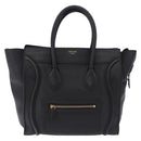 CELINE Luggage Mini Shopper Hand Bag Leather Black Gold Auth 199051A-2