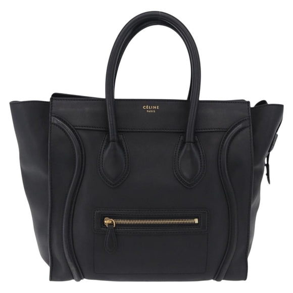 CELINE Luggage Mini Shopper Hand Bag Leather Black Gold Auth 199051A