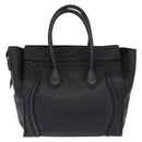 CELINE Luggage Mini Shopper Hand Bag Leather Black Gold Auth 199051A-3