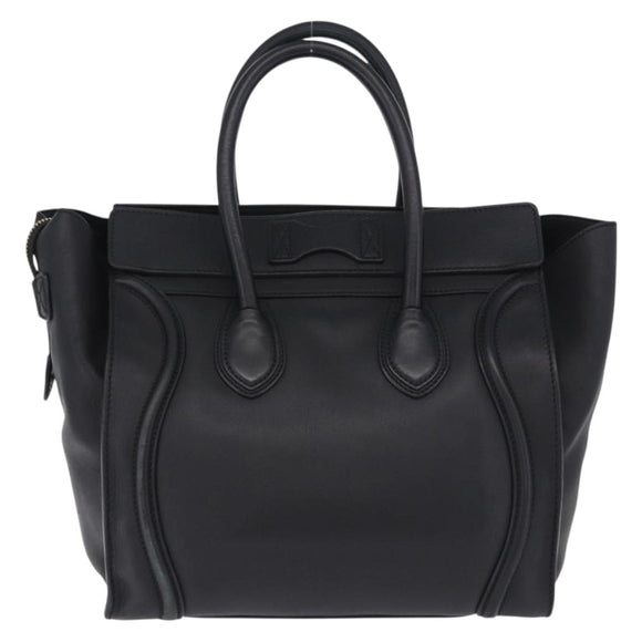 CELINE Luggage Mini Shopper Hand Bag Leather Black Gold Auth 199051A