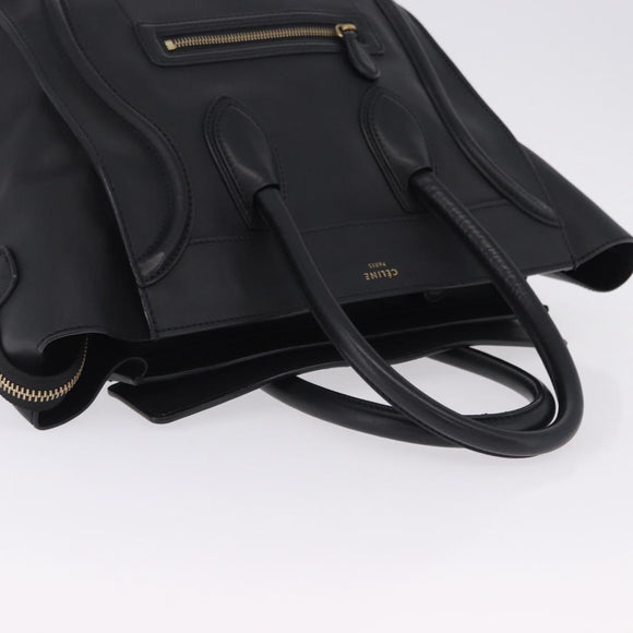 CELINE Luggage Mini Shopper Hand Bag Leather Black Gold Auth 199051A