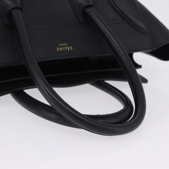 CELINE Luggage Mini Shopper Hand Bag Leather Black Gold Auth 199051A