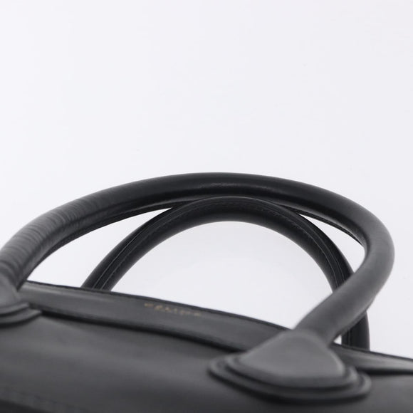 CELINE Luggage Mini Shopper Hand Bag Leather Black Gold Auth 199051A
