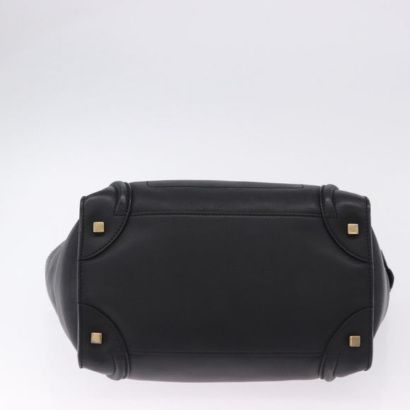 CELINE Luggage Mini Shopper Hand Bag Leather Black Gold Auth 199051A