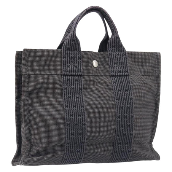 HERMES Her Line Tote PM Tote Bag Canvas Gray Silver Auth 199054A