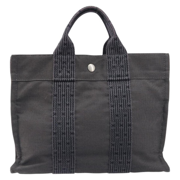HERMES Her Line Tote PM Tote Bag Canvas Gray Silver Auth 199054A