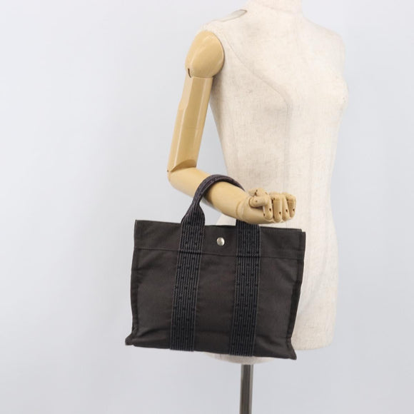 HERMES Her Line Tote PM Tote Bag Canvas Gray Silver Auth 199054A