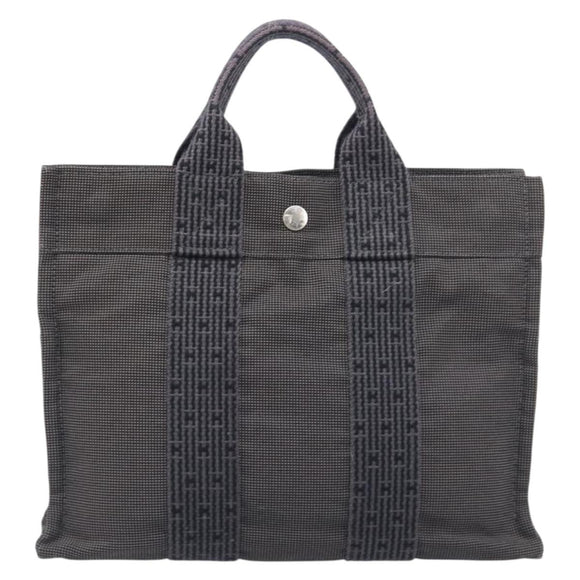 HERMES Her Line Tote PM Tote Bag Canvas Gray Silver Auth 199054A
