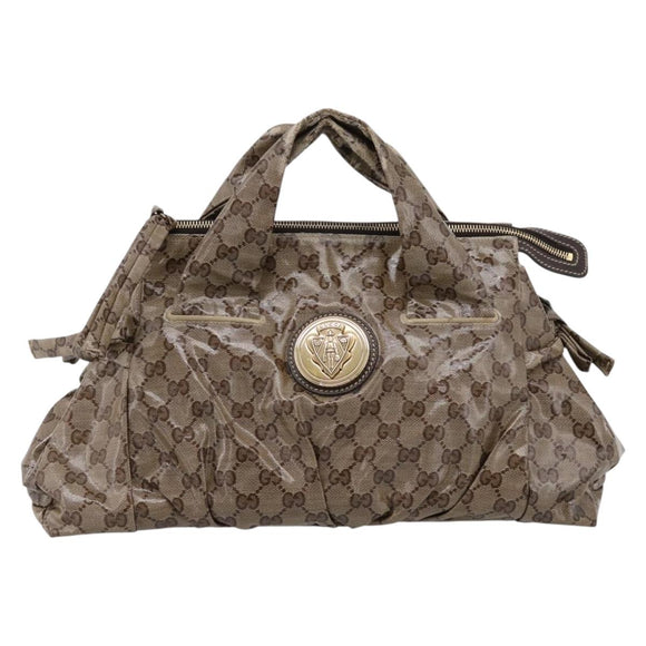 GUCCI GG Crystal Histeria Hand Bag Coated Canvas Beige Gold 197020 Auth 199055
