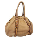PRADA Hand Bag Leather 2way Beige Gold Auth 199056-1
