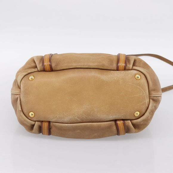 PRADA Hand Bag Leather 2way Beige Gold Auth 199056