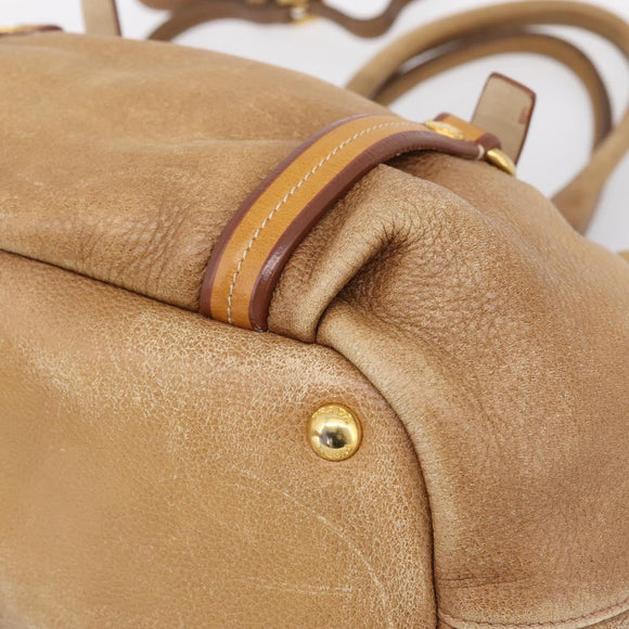 PRADA Hand Bag Leather 2way Beige Gold Auth 199056