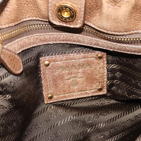 PRADA Hand Bag Leather 2way Beige Gold Auth 199056