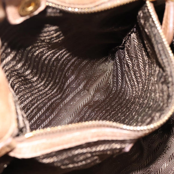 PRADA Hand Bag Leather 2way Beige Gold Auth 199056