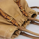 PRADA Hand Bag Leather 2way Beige Gold Auth 199056-6