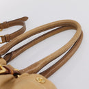 PRADA Hand Bag Leather 2way Beige Gold Auth 199056-14