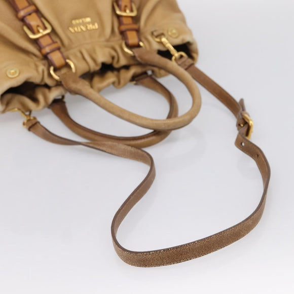 PRADA Hand Bag Leather 2way Beige Gold Auth 199056