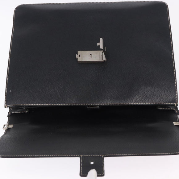 Salvatore Ferragamo Business Bag Leather Black Silver Auth 199057