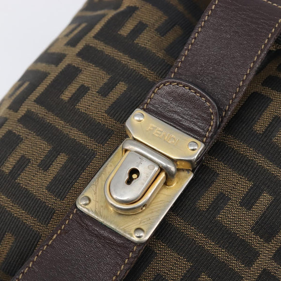 FENDI Zucca Canvas Vanity Hand Bag Brown Gold Tone Auth 199059