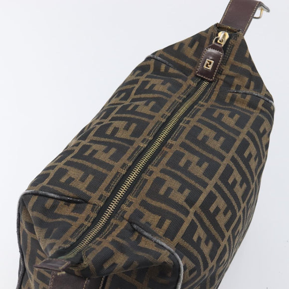FENDI Zucca Canvas Vanity Hand Bag Brown Gold Tone Auth 199059