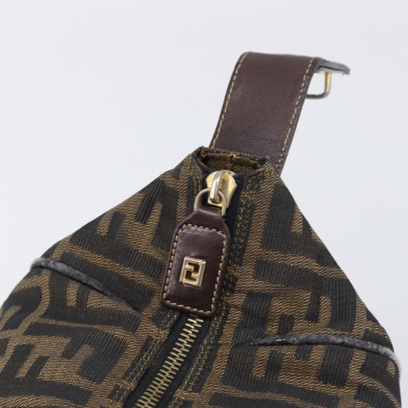 FENDI Zucca Canvas Vanity Hand Bag Brown Gold Tone Auth 199059