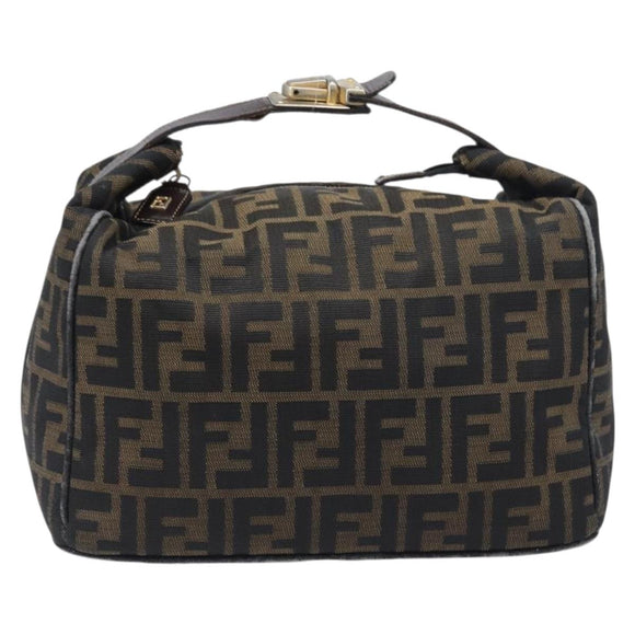 FENDI Zucca Canvas Vanity Hand Bag Brown Gold Tone Auth 199059