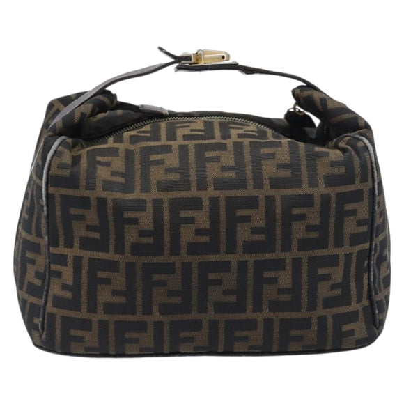 FENDI Zucca Canvas Vanity Hand Bag Brown Gold Tone Auth 199059
