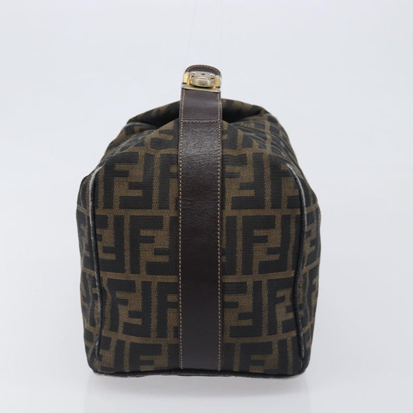 FENDI Zucca Canvas Vanity Hand Bag Brown Gold Tone Auth 199059