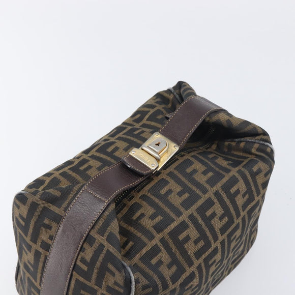 FENDI Zucca Canvas Vanity Hand Bag Brown Gold Tone Auth 199059