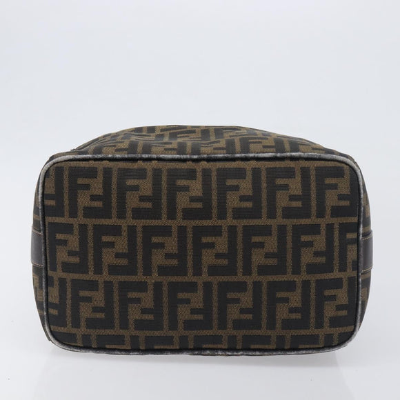 FENDI Zucca Canvas Vanity Hand Bag Brown Gold Tone Auth 199059