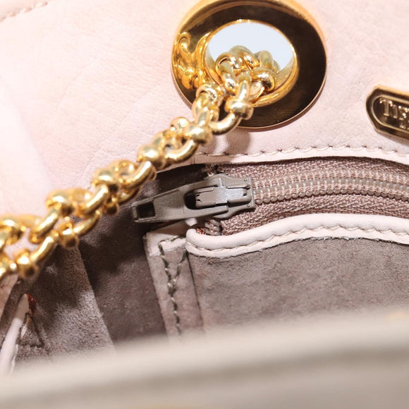 TIFFANY&Co. Chain Shoulder Bag Leather Beige Gold Tone Auth 199065