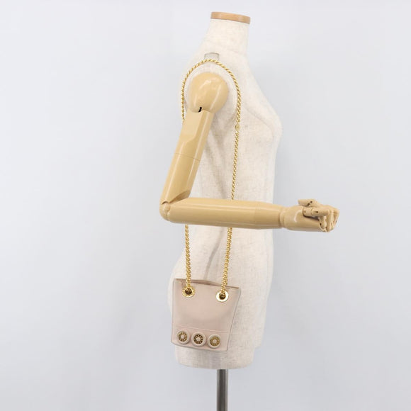 TIFFANY&Co. Chain Shoulder Bag Leather Beige Gold Tone Auth 199065