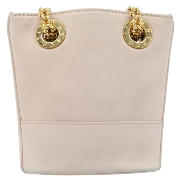 TIFFANY&Co. Chain Shoulder Bag Leather Beige Gold Tone Auth 199065