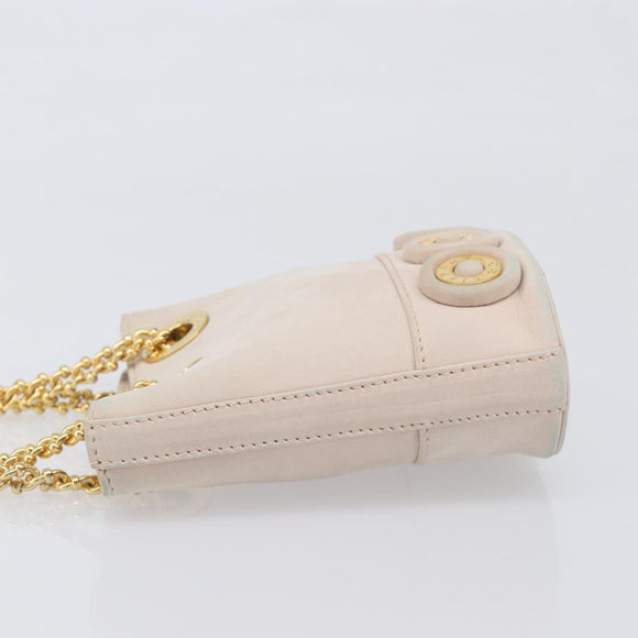 TIFFANY&Co. Chain Shoulder Bag Leather Beige Gold Tone Auth 199065