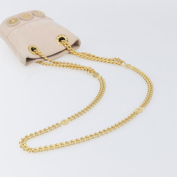 TIFFANY&Co. Chain Shoulder Bag Leather Beige Gold Tone Auth 199065
