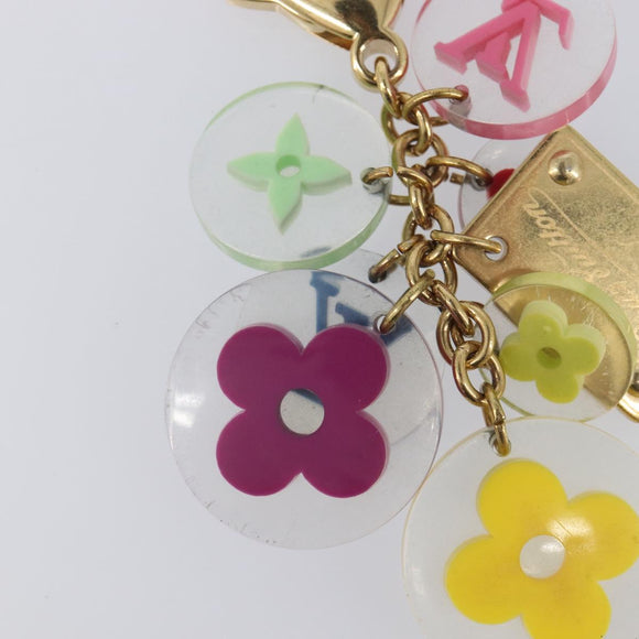 LOUIS VUITTON Porte Cles Fleur Charm Metal Gold Clear M60046 LV Auth 199068
