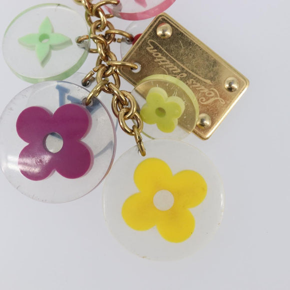 LOUIS VUITTON Porte Cles Fleur Charm Metal Gold Clear M60046 LV Auth 199068