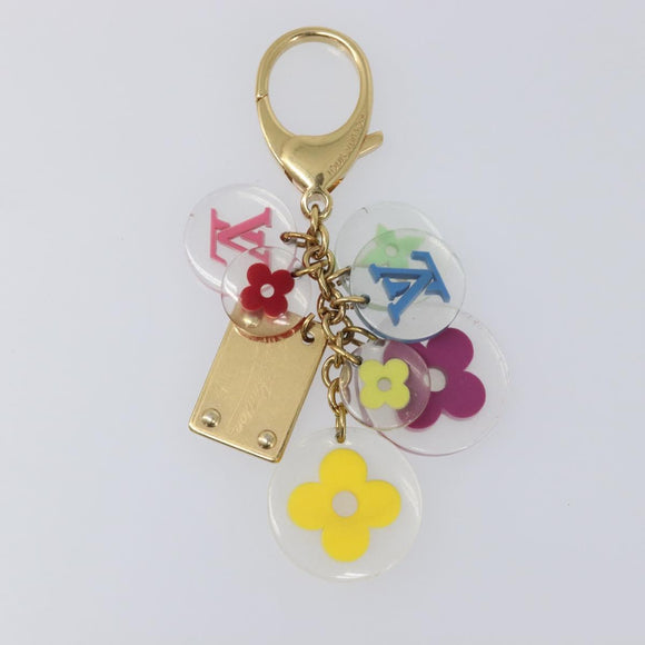 LOUIS VUITTON Porte Cles Fleur Charm Metal Gold Clear M60046 LV Auth 199068