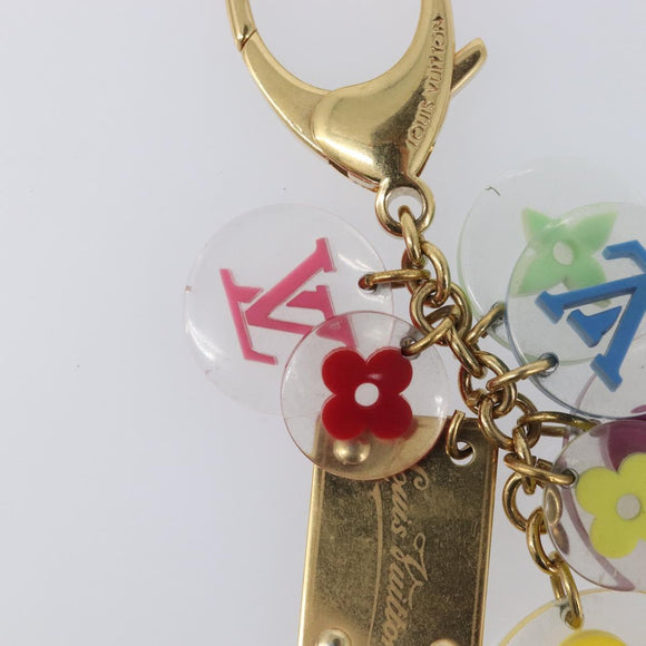 LOUIS VUITTON Porte Cles Fleur Charm Metal Gold Clear M60046 LV Auth 199068