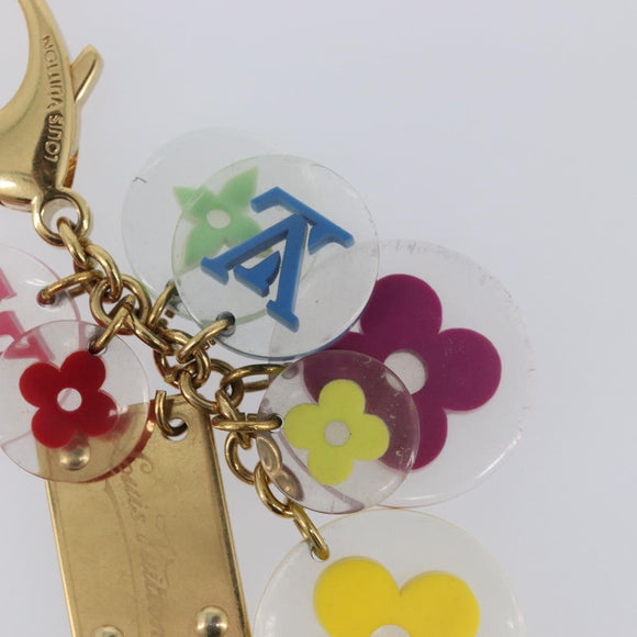 LOUIS VUITTON Porte Cles Fleur Charm Metal Gold Clear M60046 LV Auth 199068