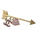CHANEL COCO Mark Heart Brooch Metal Gold Tone Pink CC Auth 199074M-1