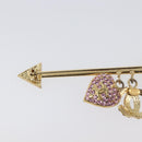 CHANEL COCO Mark Heart Brooch Metal Gold Tone Pink CC Auth 199074M-13
