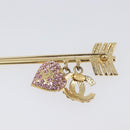 CHANEL COCO Mark Heart Brooch Metal Gold Tone Pink CC Auth 199074M-14