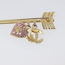 CHANEL COCO Mark Heart Brooch Metal Gold Tone Pink CC Auth 199074M-15