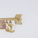 CHANEL COCO Mark Heart Brooch Metal Gold Tone Pink CC Auth 199074M-16